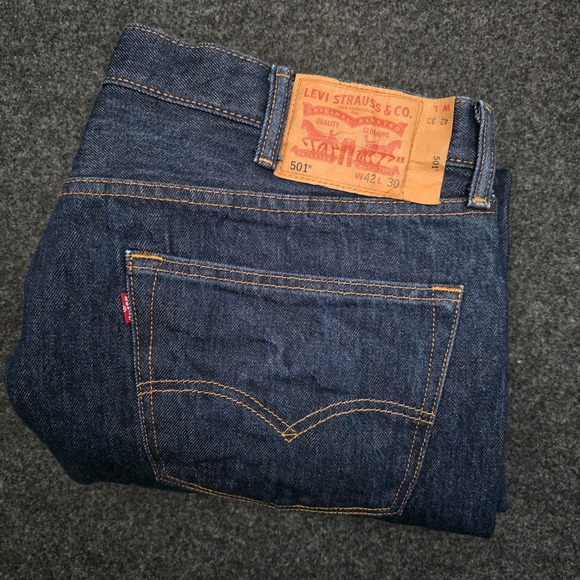 Levi's Other - Levis 501 Mens 42x30 Blue Original Fit Straight Leg Button Fly Jeans Dark Wash